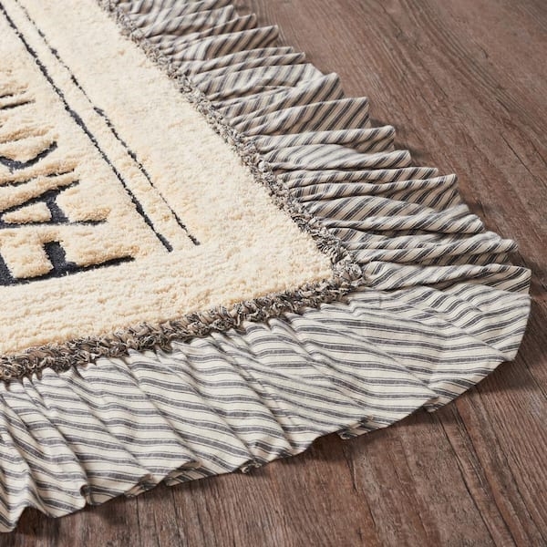 Bath Mat Pleated Border Dark Creme Charcoal Bath Rug