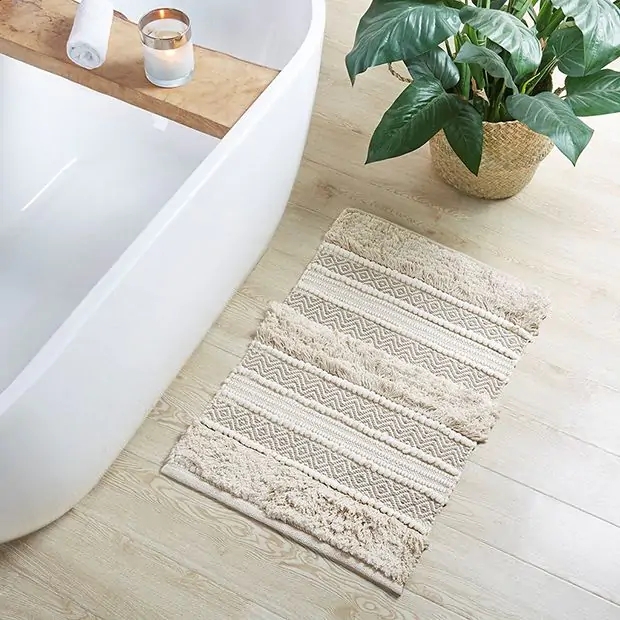 Bath Rug Chevron Pattern Neutral High-Low Pile Rug