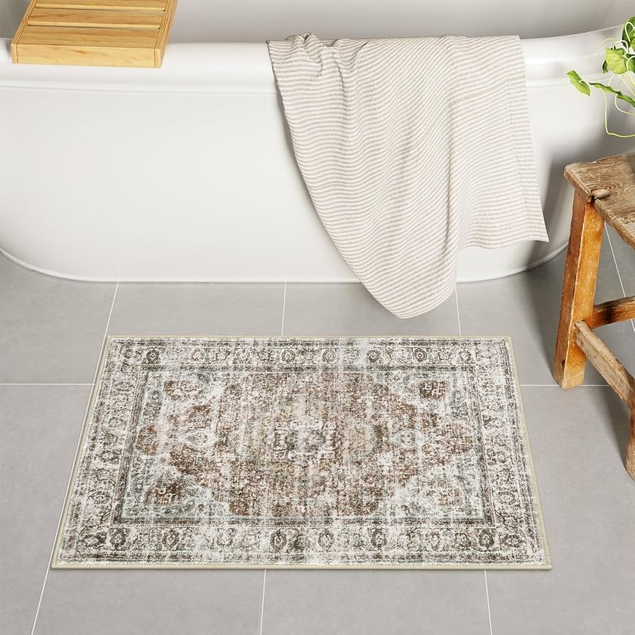 Bath Rug Khaki Farmhouse Style Distressed Khaki Rug