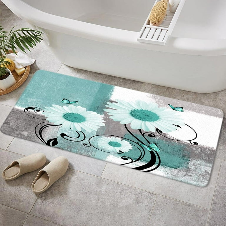 Bath Rug Teal Accent Colors Teal Daisy Bath Runner