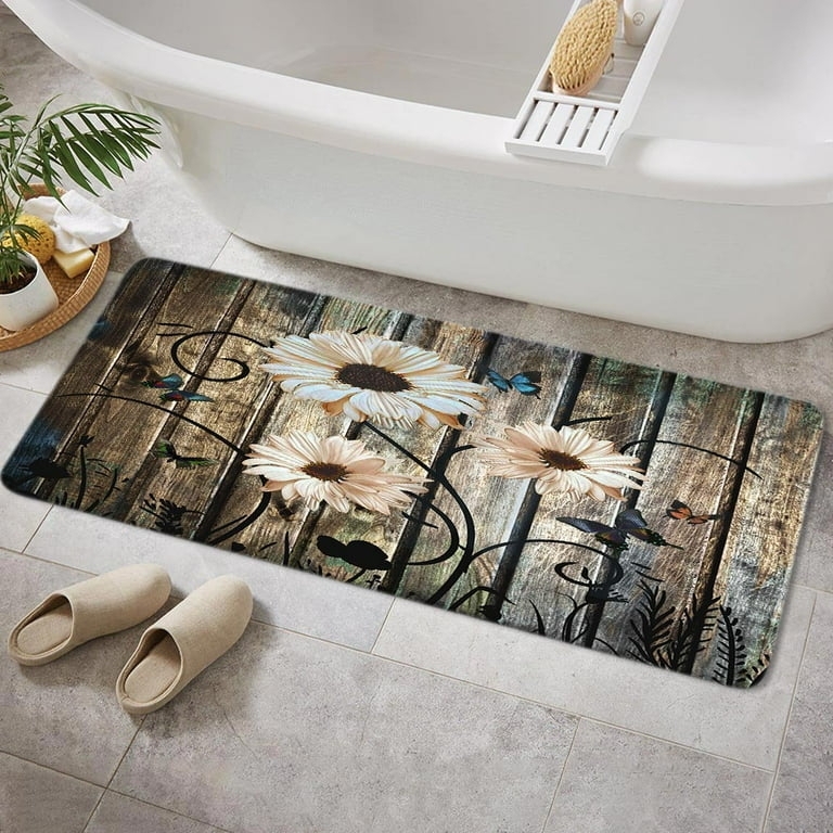 Bath Runner Barn Wood Graphic Country Daisy Bath Runner