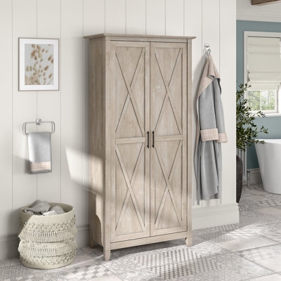 Bathroom Cabinet with X-brace Doors and Whitewashed Finish Pantry