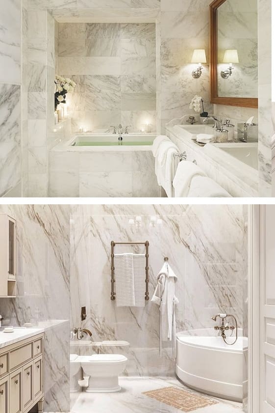 Bathroom Full Marble Walls and Large Format Stone Tiles