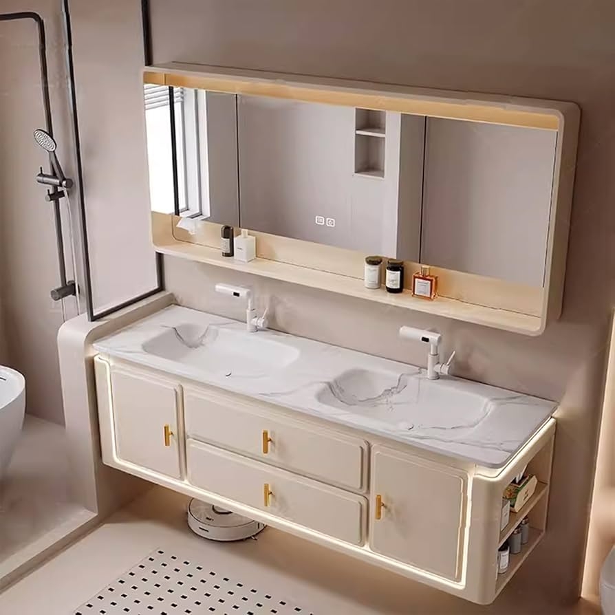 Bathroom Vanity: 60 Inch Double Vanity LED Backlit Edges