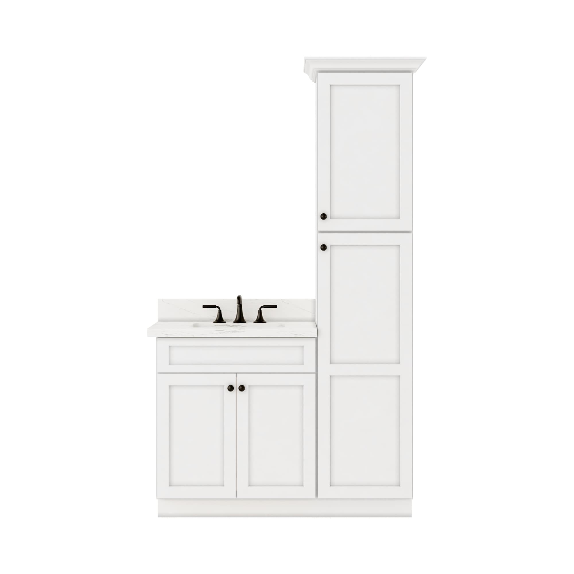 Bathroom Vanity Combination with Tall Linen Cabinet and Shaker Style