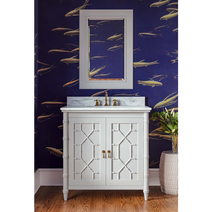 Bathroom Vanity in Distressed White with Fretwork