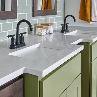 Bathroom Vanity in Sage Green with Matte Black Hardware