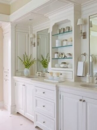Bathroom Vanity including Integrated Linen Closet and Arch Top Niche