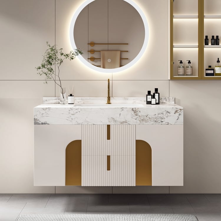 Bathroom Vanity: Modern Arched Vanity Design Floating Unit