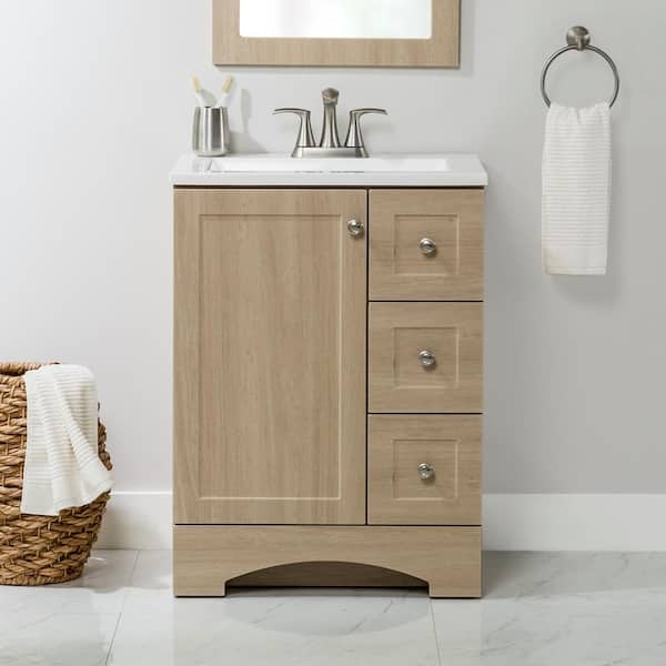 Bathroom Vanity: Small Vanity with Drawers in Oak Wood