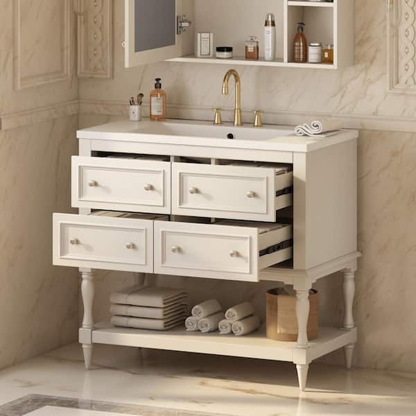 Bathroom Vanity: Traditional Vanity with Turned Legs in Tan
