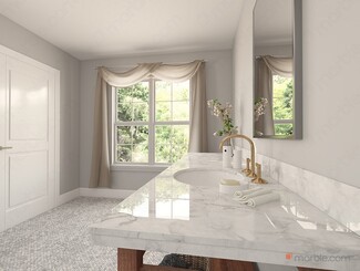 Bathroom Vanity using Marble Look Quartz with Polished Surface