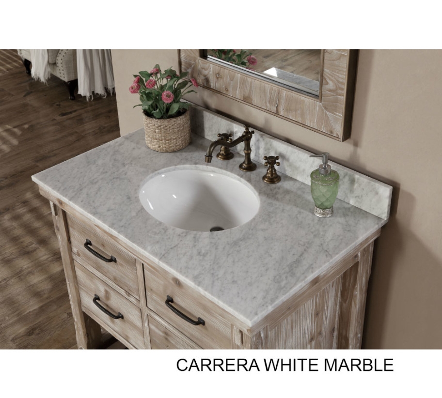 Bathroom Vanity with Carrera Marble and Weathered Wood Base
