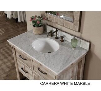 Bathroom Vanity with Carrera Marble and Weathered Wood Base