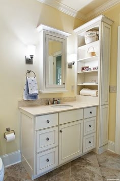 Bathroom Vanity with Mirrored Medicine Cabinet and Open Storage Tiers