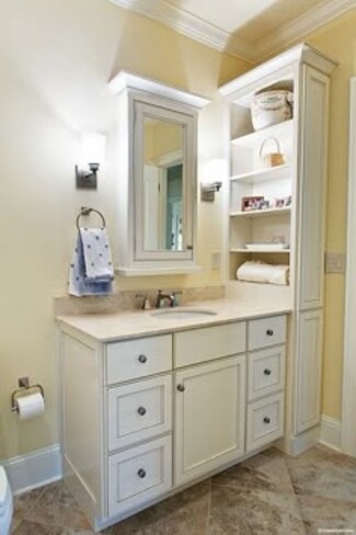 Bathroom Vanity with Mirrored Medicine Cabinet and Open Storage Tiers