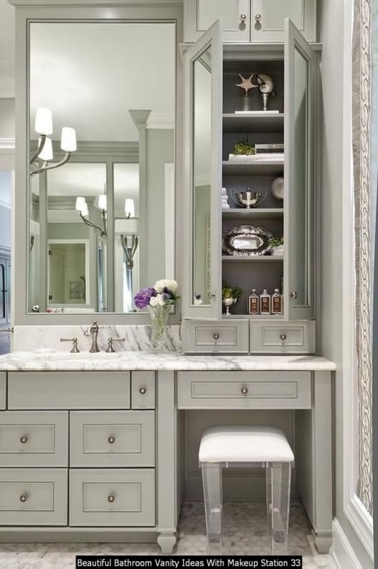 Bathroom Vanity with Mirrored Tower and Acrylic Stool