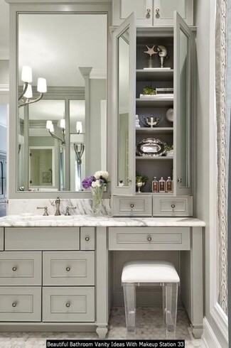 Bathroom Vanity with Mirrored Tower and Acrylic Stool