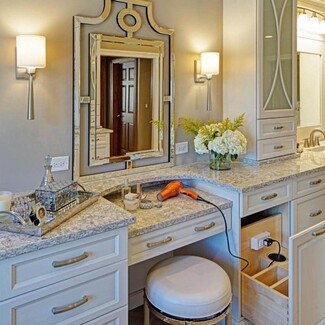 Bathroom Vanity with Power Drawer and Recessed Counter