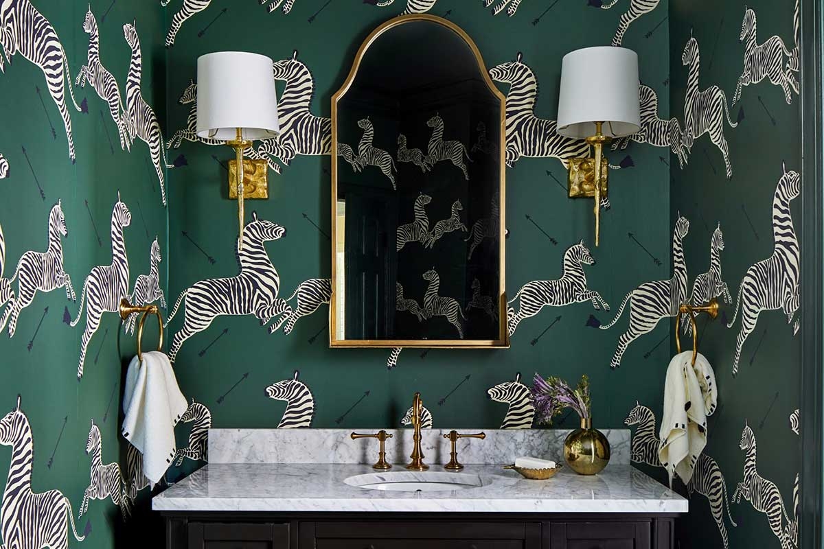Bathroom Vanity Zebra Print Emerald Green Mirror Decor