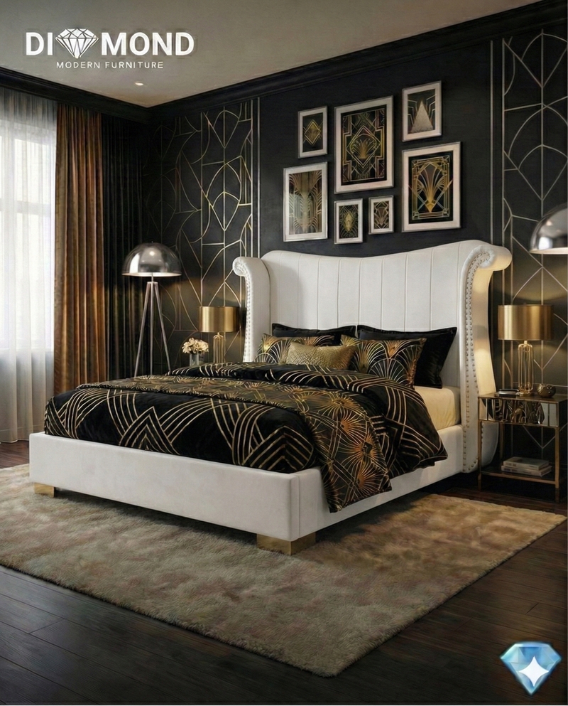 Bed Frame Channel Tufting Modern luxury upholstered bed
