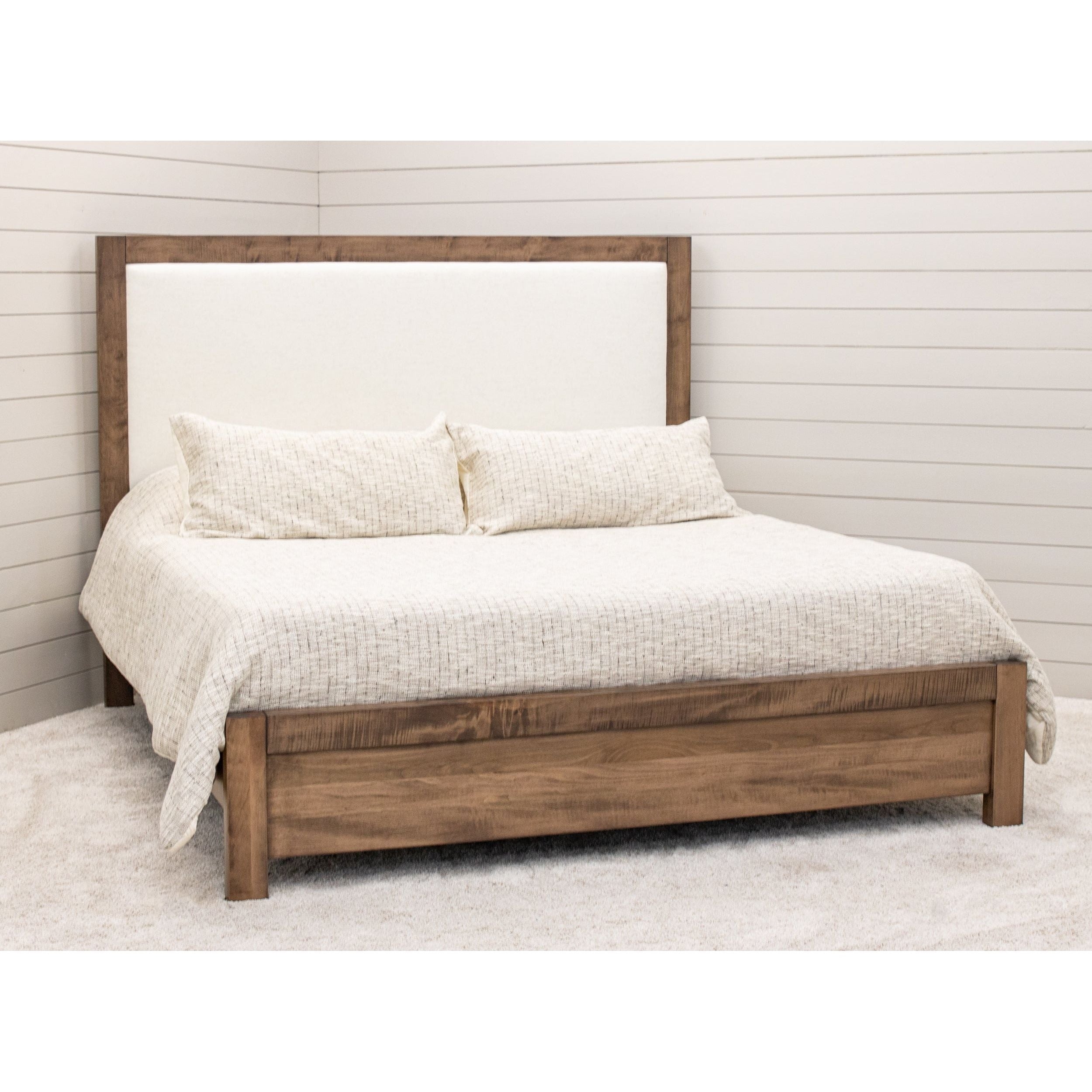 Bed Frame Cocoa Wood Inset Fabric Panel Modern Farmhouse