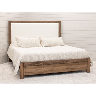 Bed Frame Cocoa Wood Inset Fabric Panel Modern Farmhouse