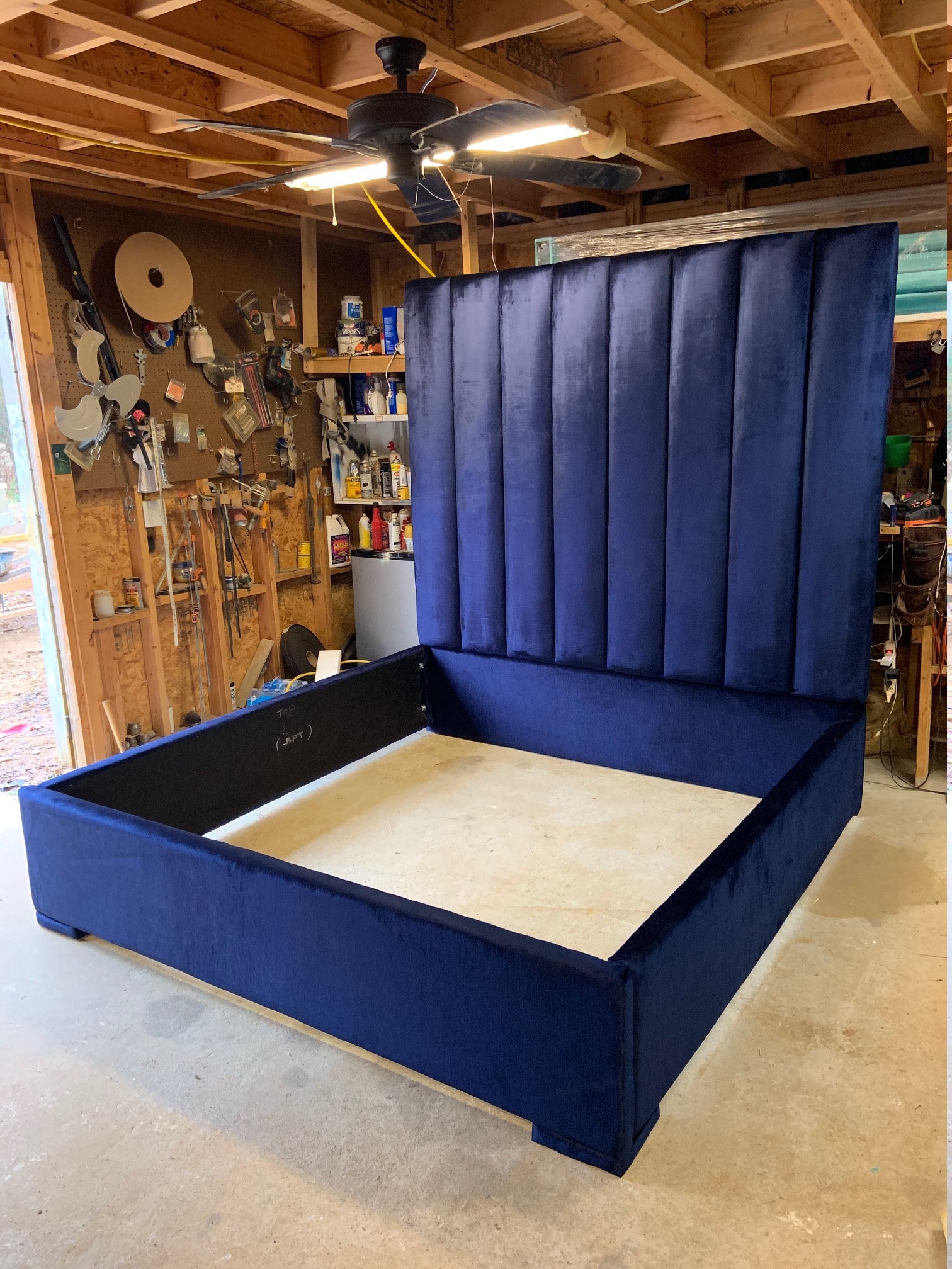 Bed Frame Extra Tall Headboard and Upholstered Block Feet