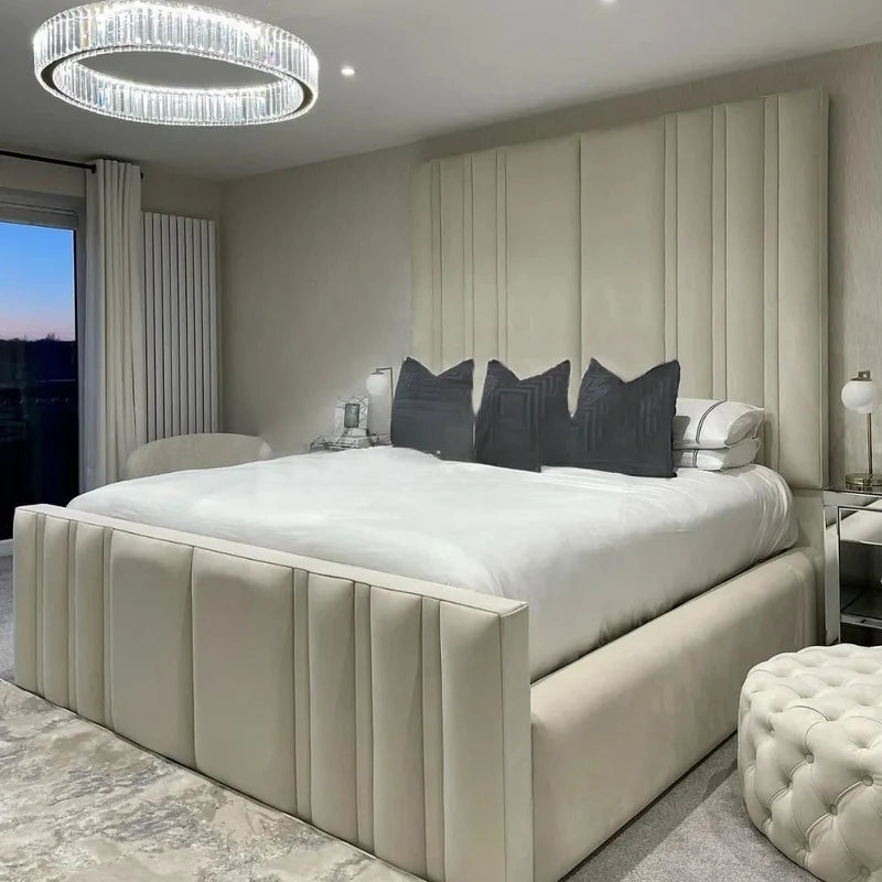 Bed Frame Paneled Footboard Tall Channel Tufted Bed