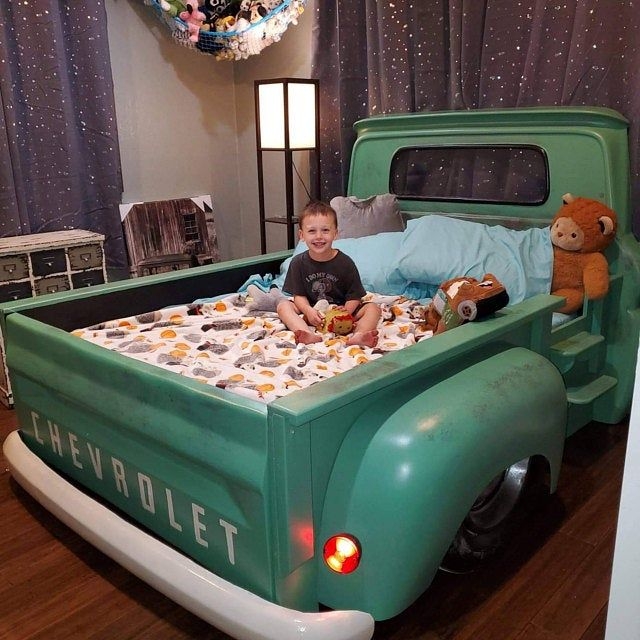 Bed Frame Repurposed Truck Body with Built-in Steps