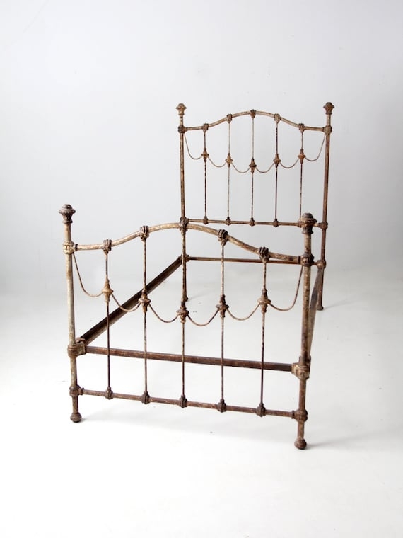 Bed Frame Rust Brown Distressed Arched Spindle Design