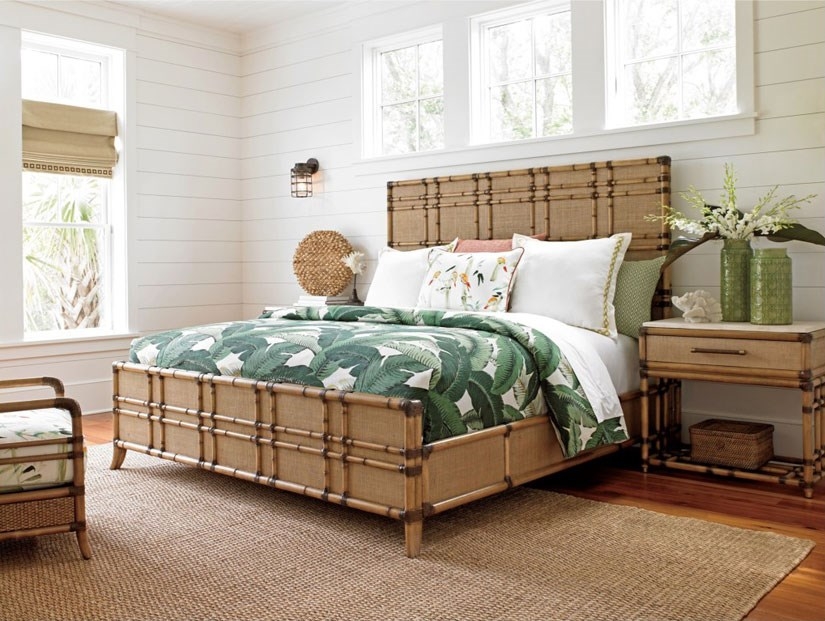 Bed Frame with Bamboo Inspired Turning and Natural Inlays