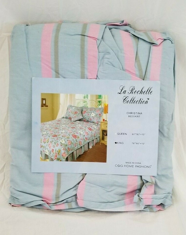 Bed Skirt King Size 15 Inch Drop Pastel Striped Bedskirt