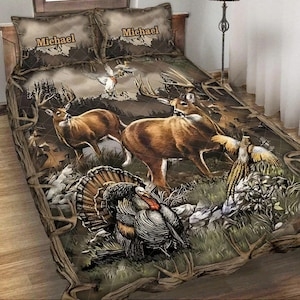 Bedding Set: Personalized Pillowcases and Antler Frame Pattern
