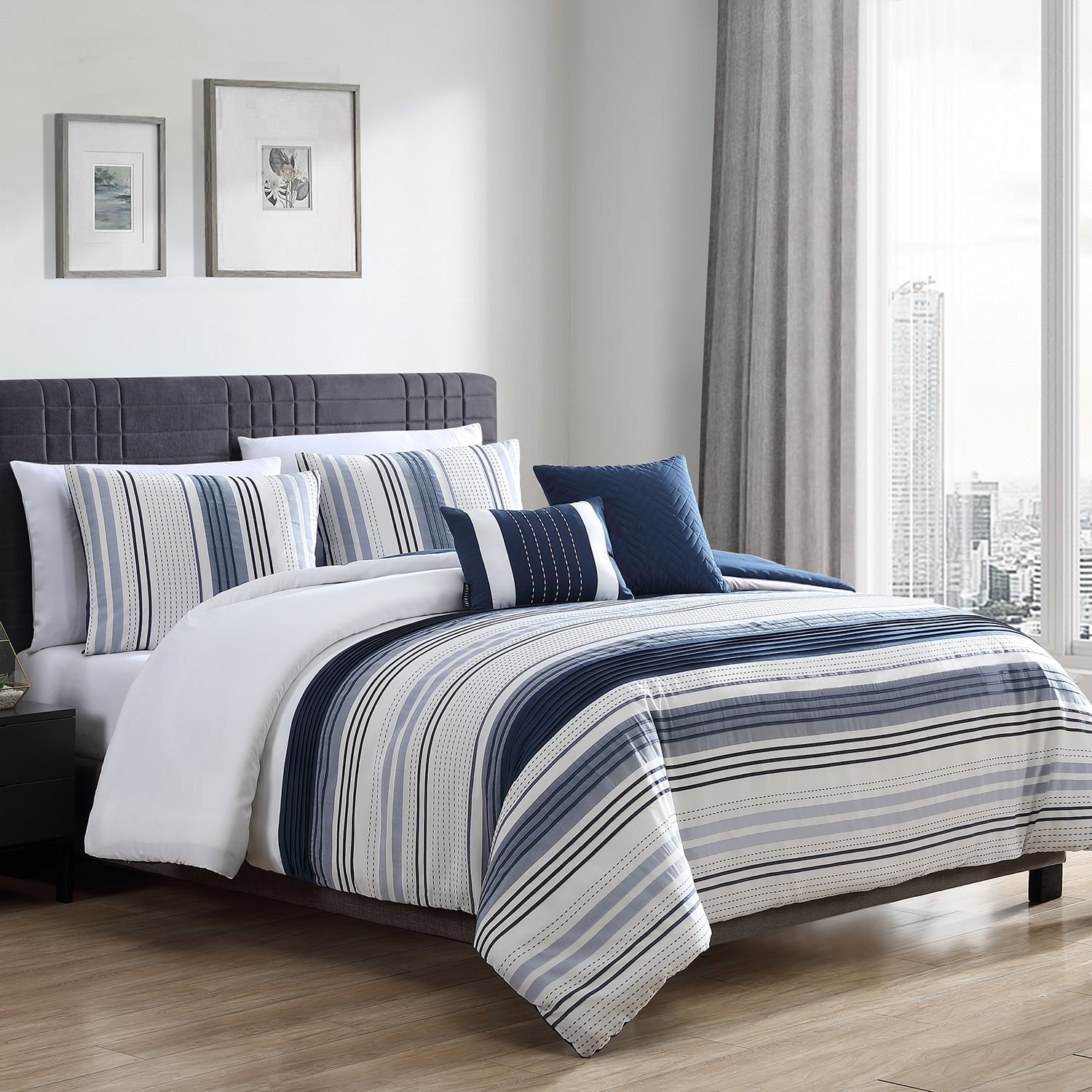 Bedding Set Variegated Stripes Urban Blue Accents