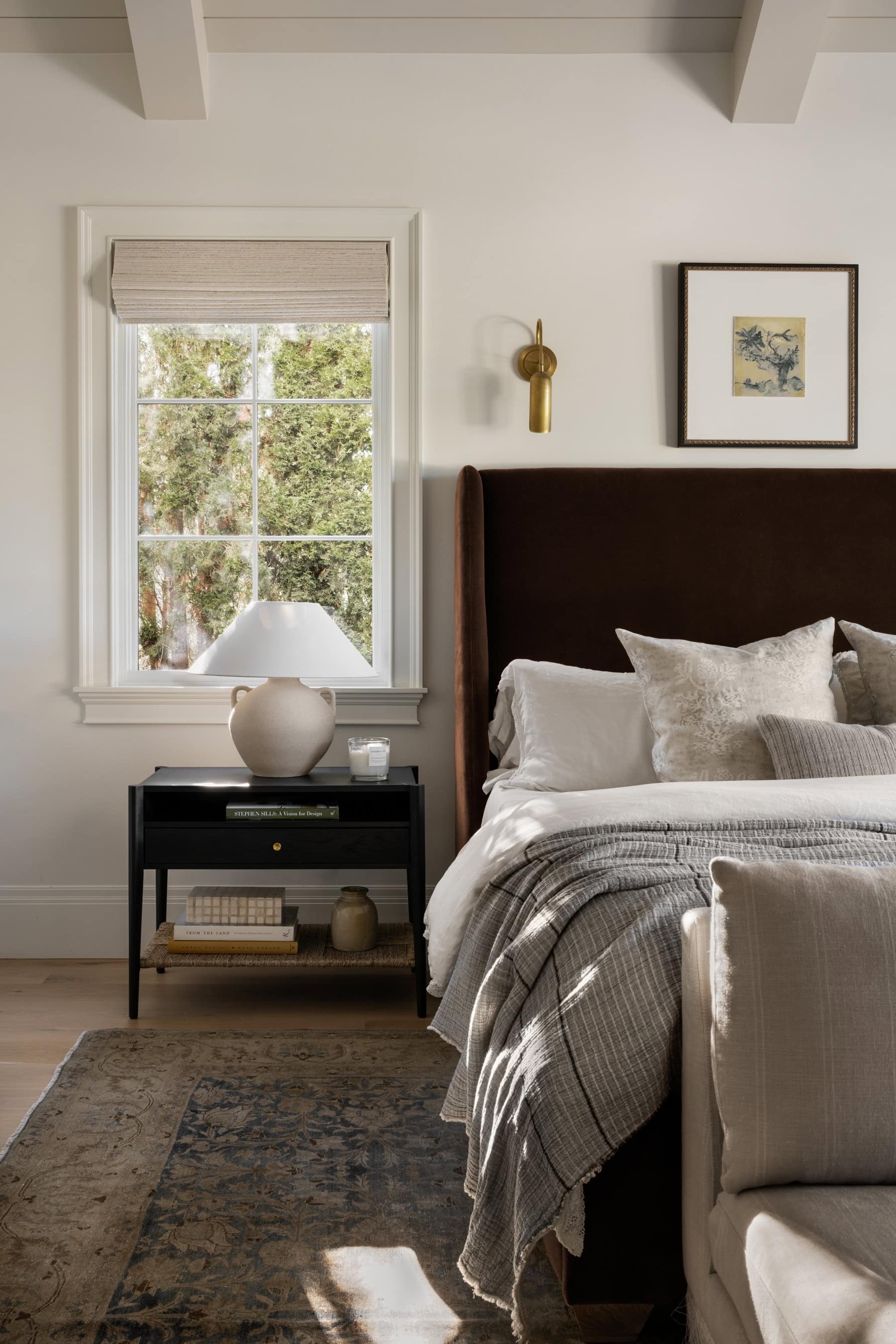 Bedroom Interior Wingback Headboard Asymmetrical Decor