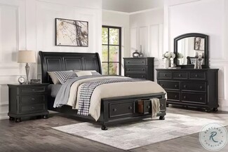Bedroom Set: Black Bun Feet Sleigh Bedroom Storage Set
