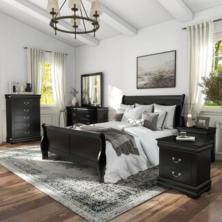 Bedroom Set: Ebony Finish 6-Piece Sleigh Bedroom Set