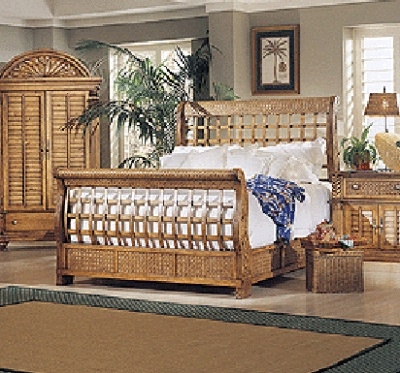 Bedroom Set featuring Lattice Weave Bed and Louvered Armoire