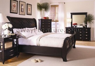 Bedroom Set: Lattice Headboard Black Wood Bedroom Set