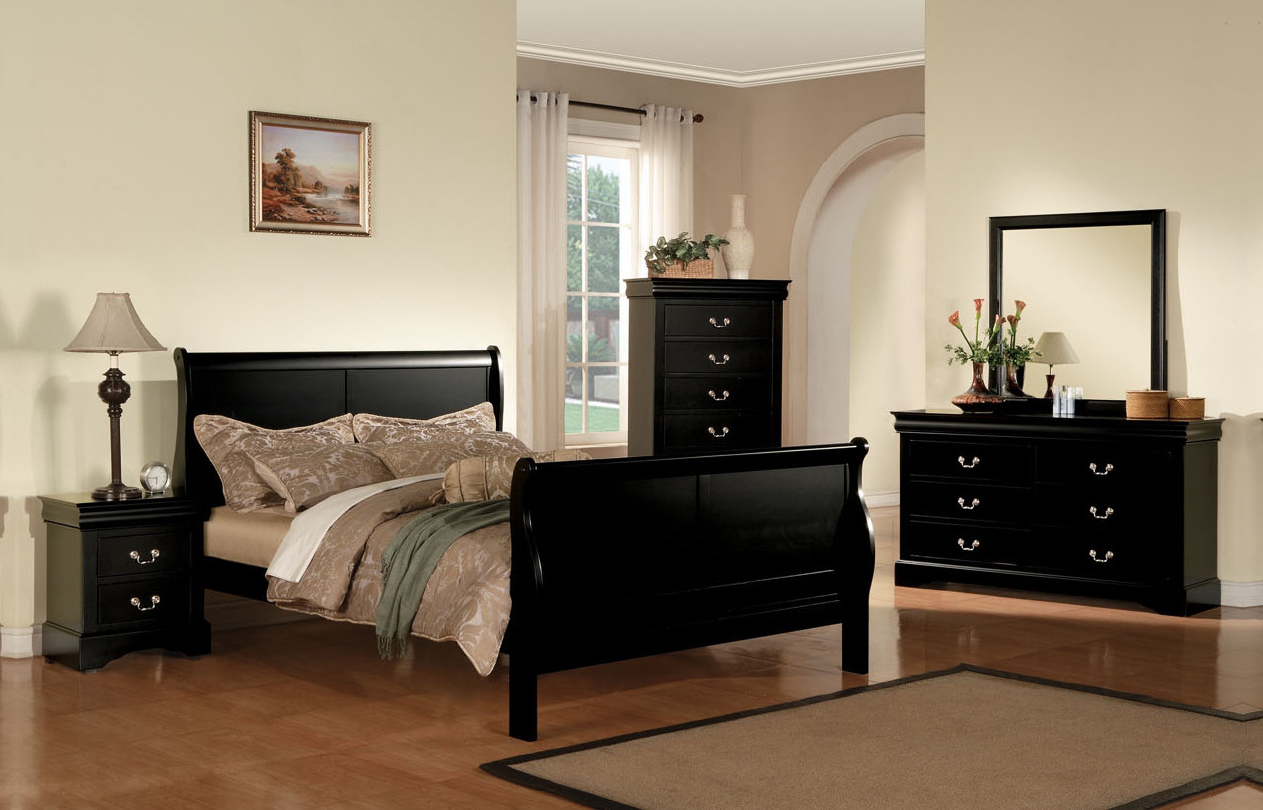Bedroom Set: Louis Philippe Black Sleigh Bedroom Set