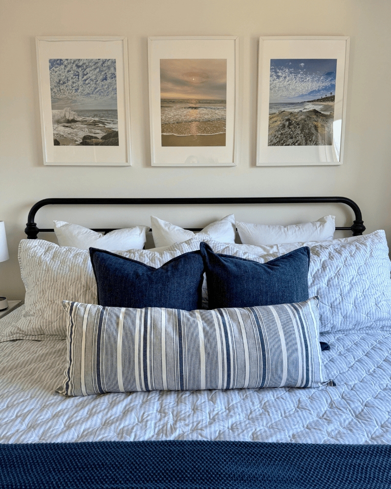 Bedroom Set Matte Black Headboard Coastal Wall Art