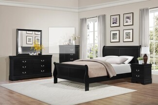 Bedroom Set: Silver Ring Pulls Black Sleigh Bedroom Set