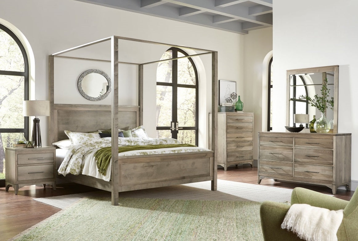 Bedroom Set with Canopy Four Poster and Weathered Gray Wood