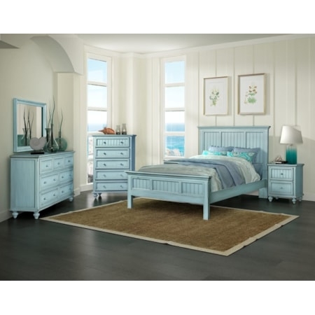 Bedroom Set with Distressed Finish: Coastal Queen Bed Frame