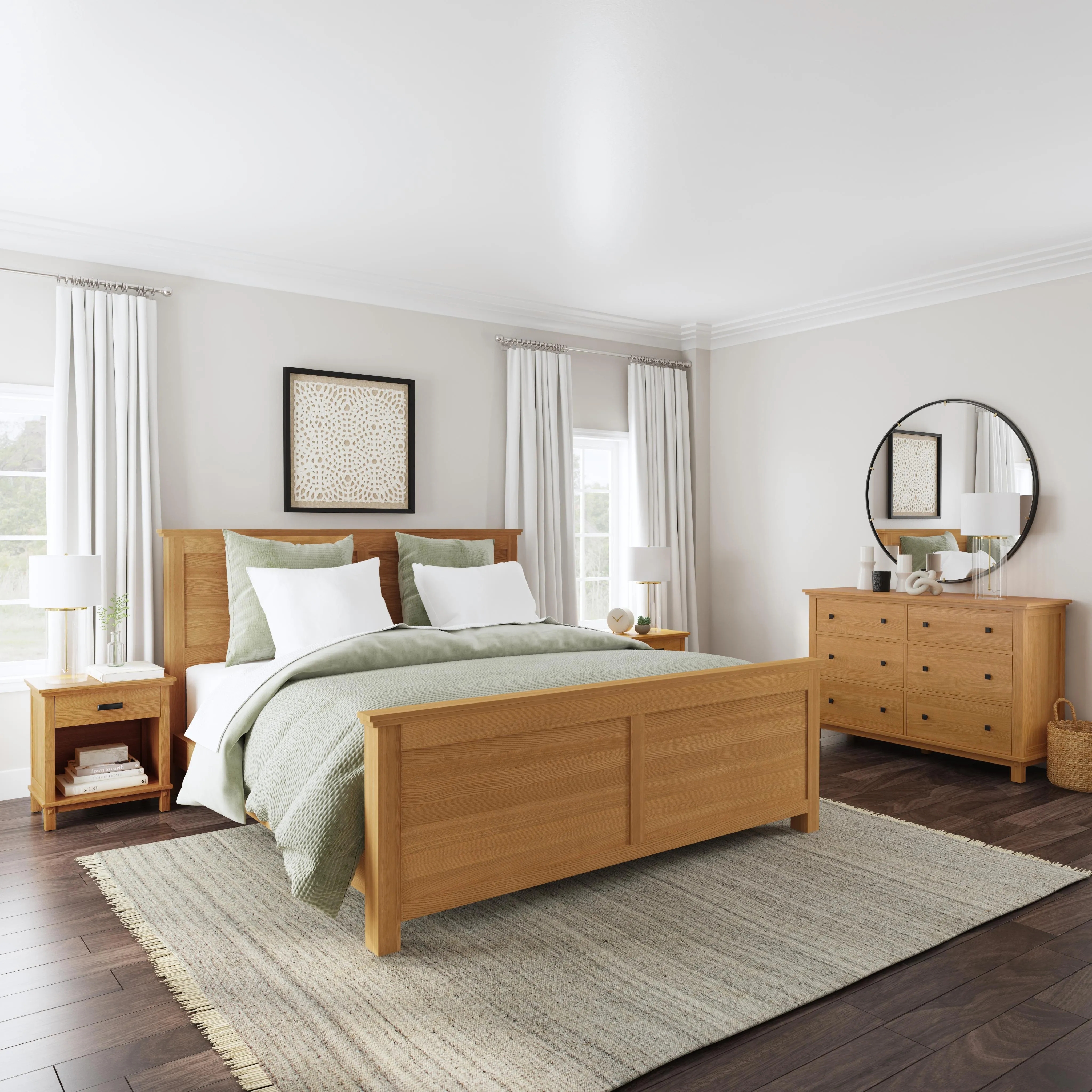 Bedroom Set with paneled oak finish and mission inspired lines