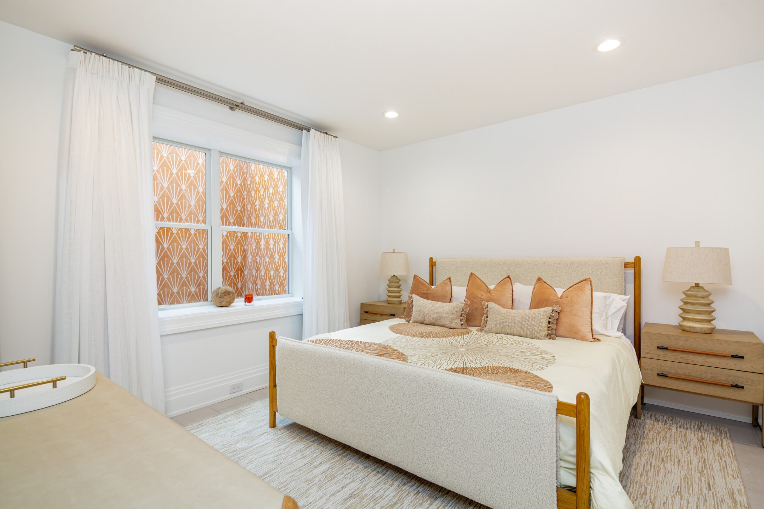 Bedroom Set with Radial Embroidery and Terracotta Cream Bedding