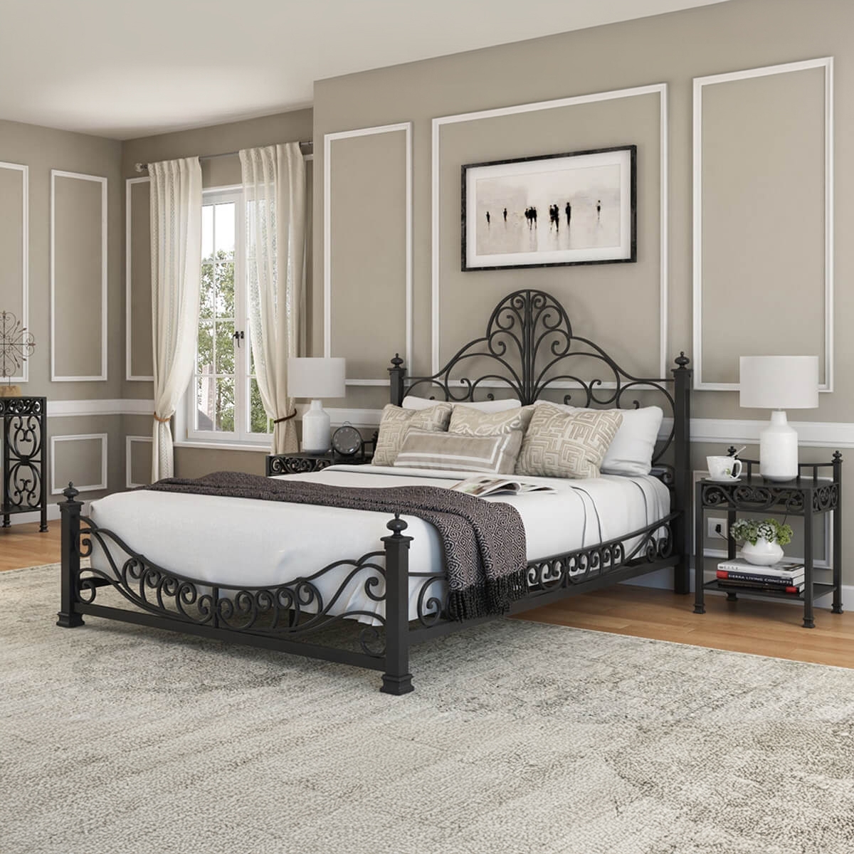 Bedroom Set with Scrollwork Details and Iron Arches