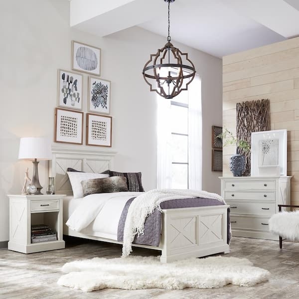 Bedroom Set with X-Panel Detailing: Hand Rubbed White Finish