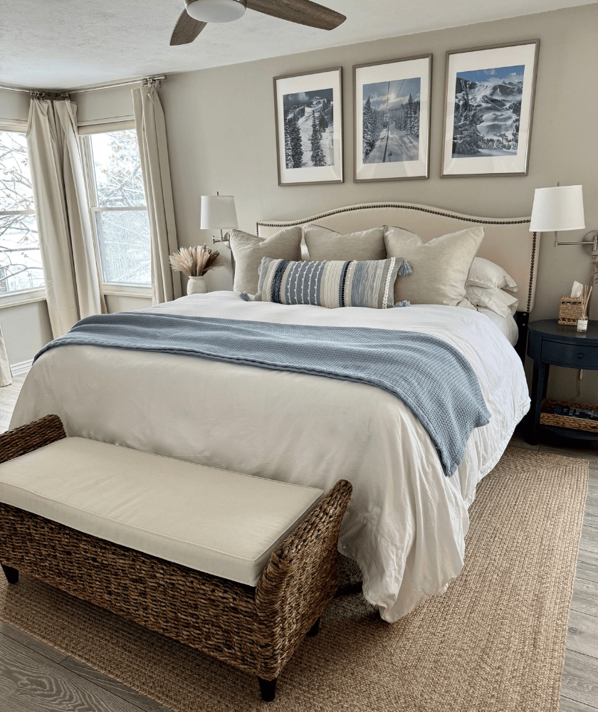 Bedroom Triptych Framing With Coastal Bed Styling